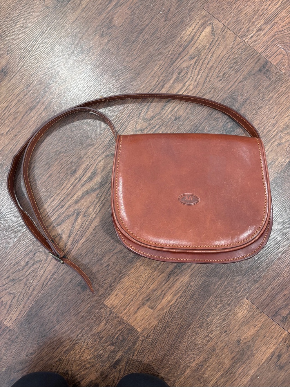 Vintage Italian Leather Saddle Bag Crossbody Vera Pelle Brown Equestrian Purse